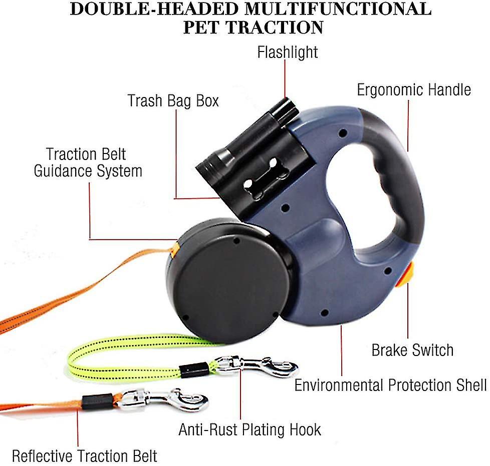 (Y)Double Retractable Dog Lead, Double Leash For Two Dogs Flexible Double Dog Lead