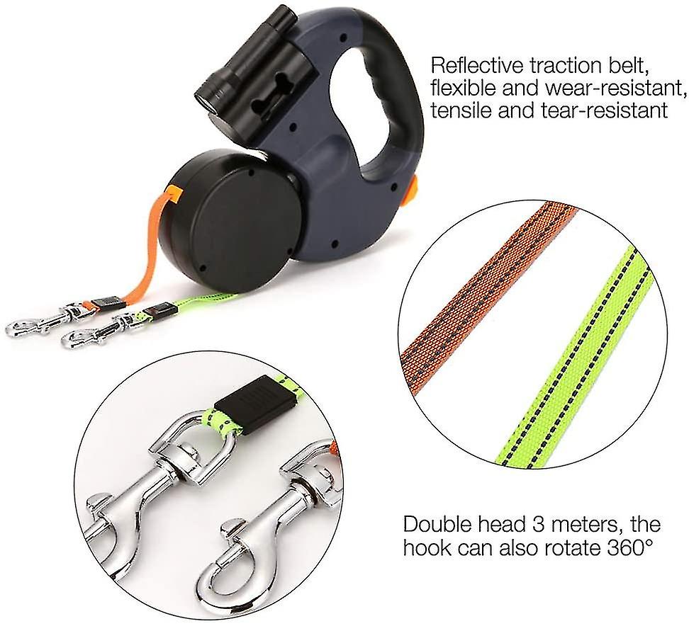 (Y)Double Retractable Dog Lead, Double Leash For Two Dogs Flexible Double Dog Lead