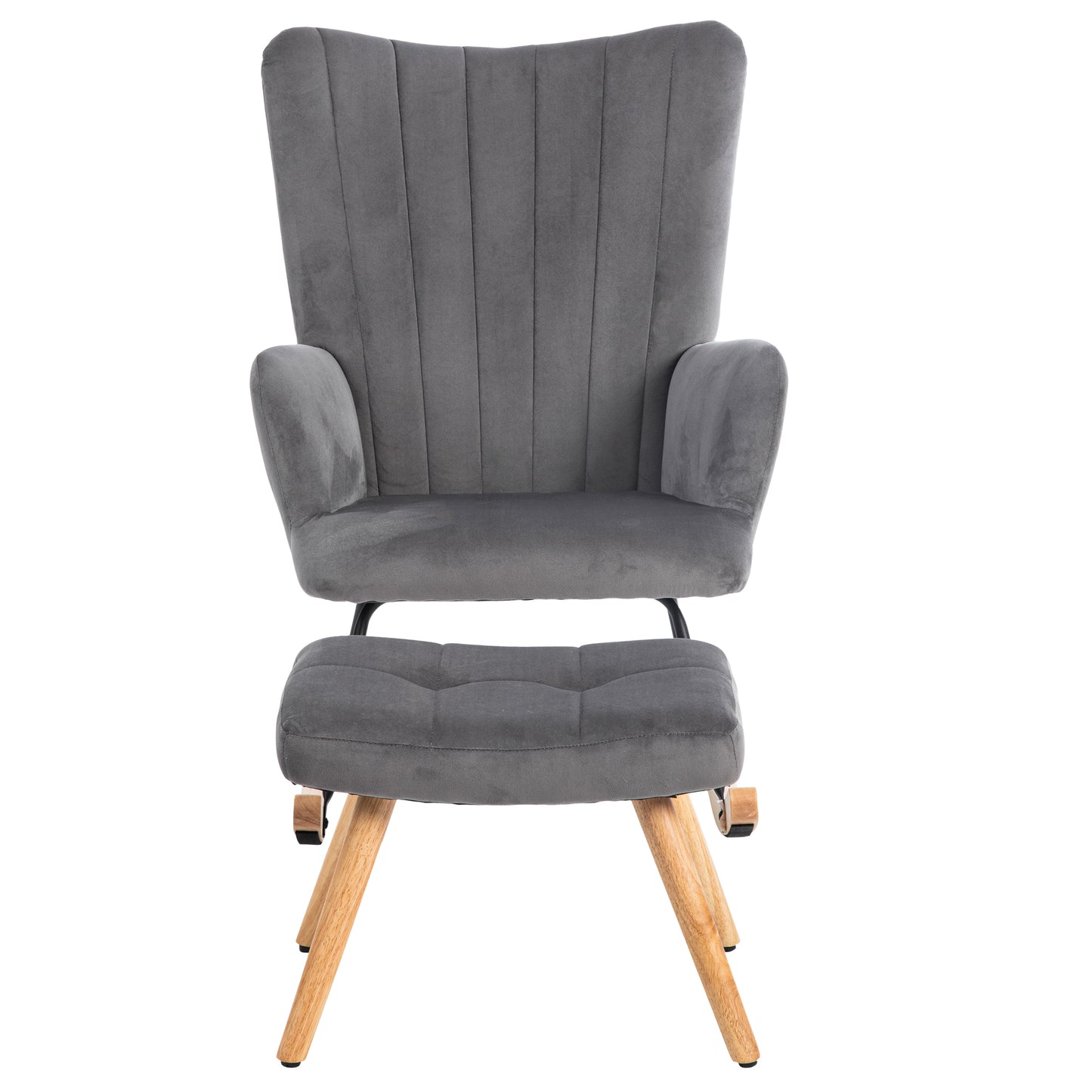 Ergonomic Grey Rocking Chair with Footstool - 97 cm High, 48 cm Seat