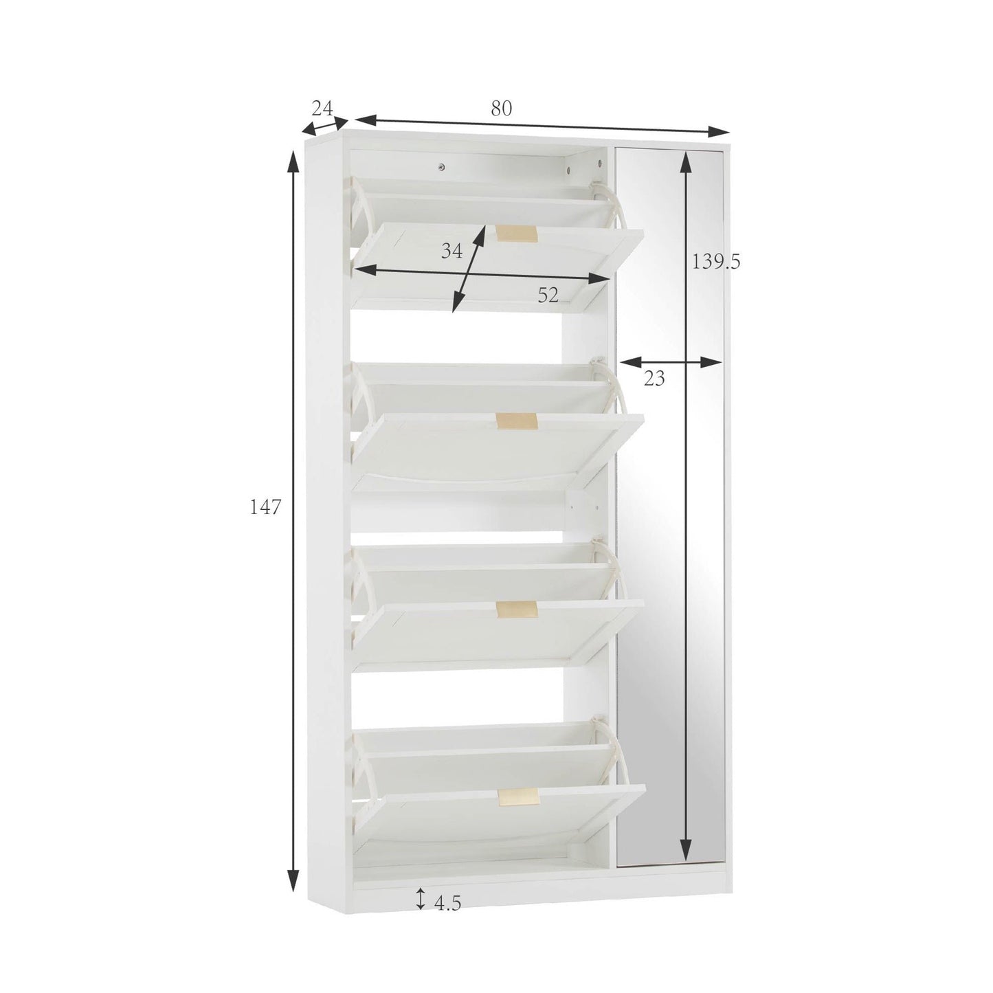 Modern White Shoe Cabinet with Mirror and Foldable Storage - Ideal for Hallway