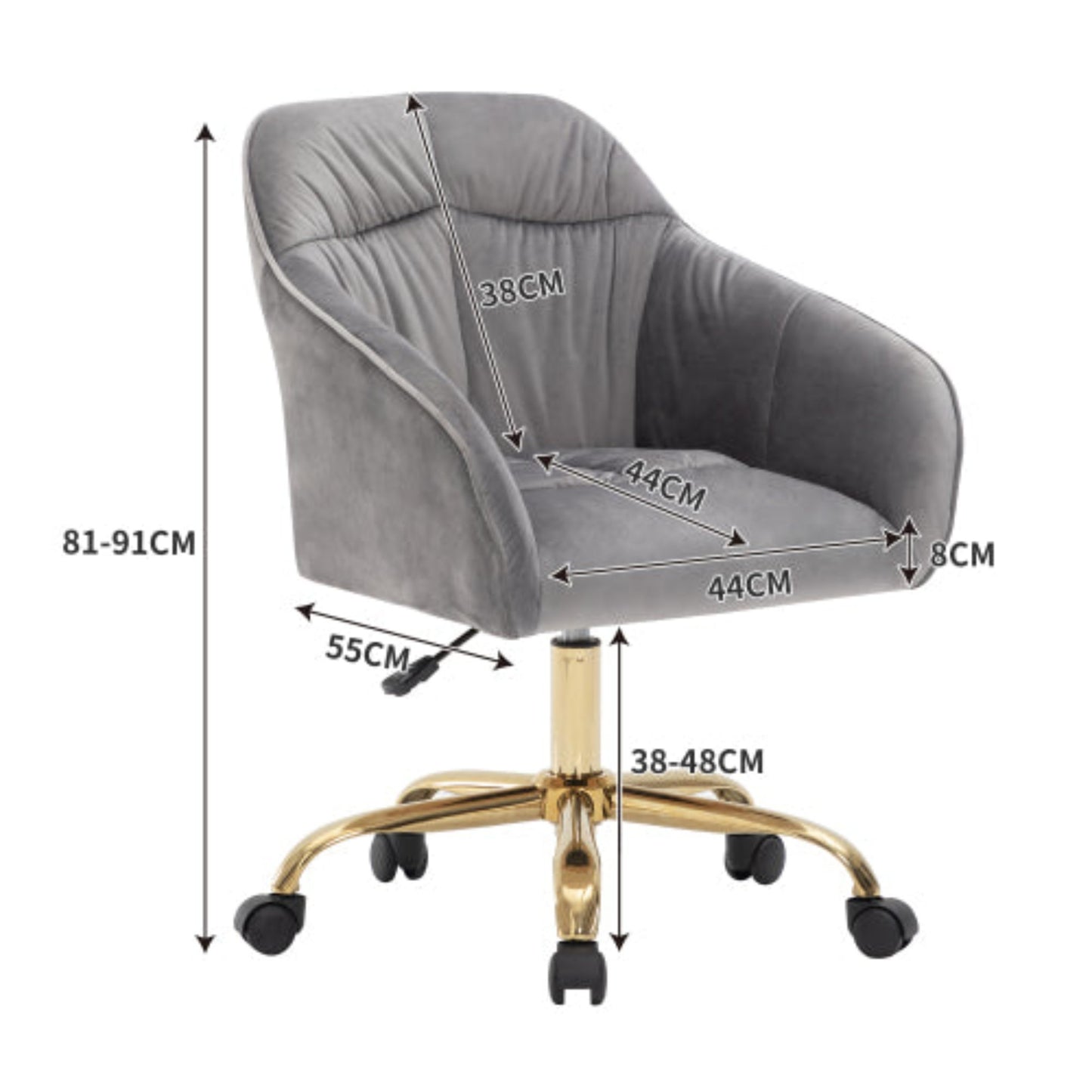 (p)Velvet Swivel Chair with Gold Legs - Adjustable Height, Breathable, Home Office Ready