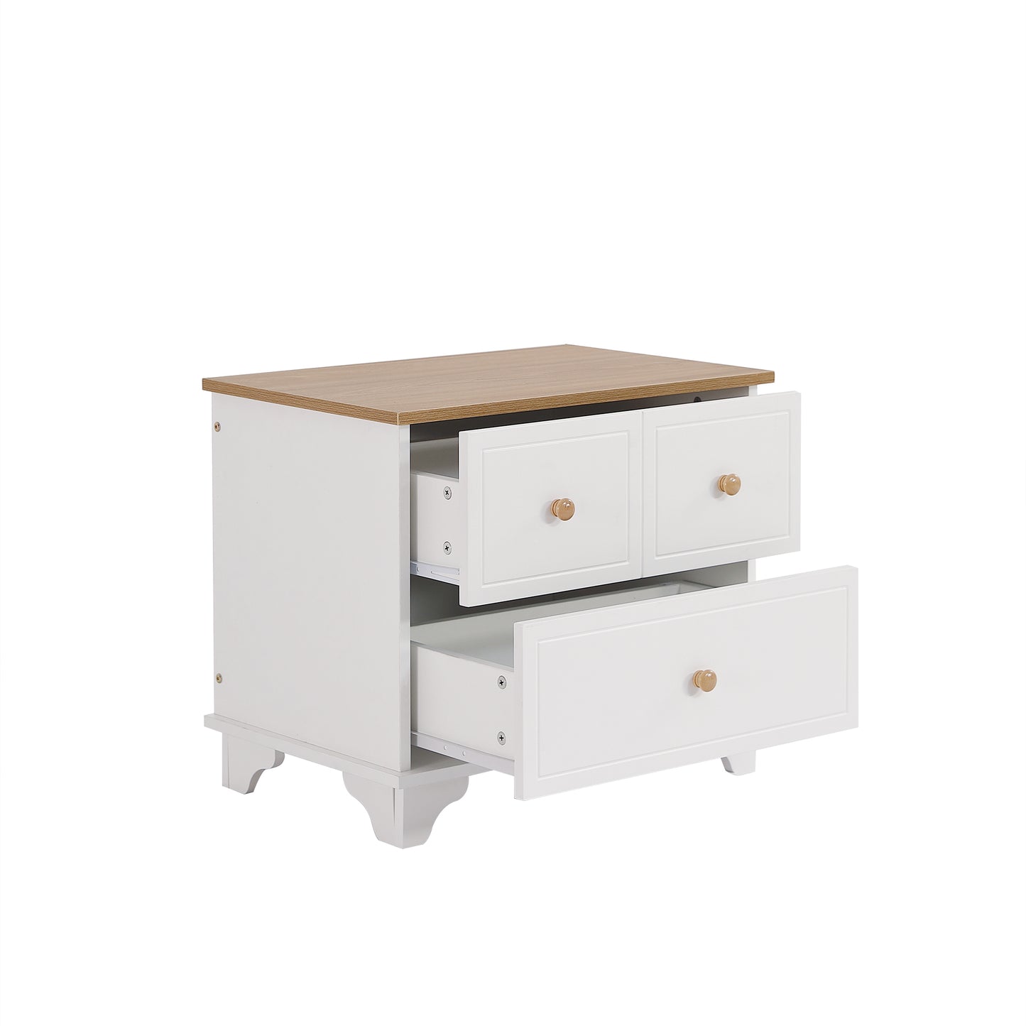 (Z)Modern minimalist bedside table with two drawers White natural wood grain