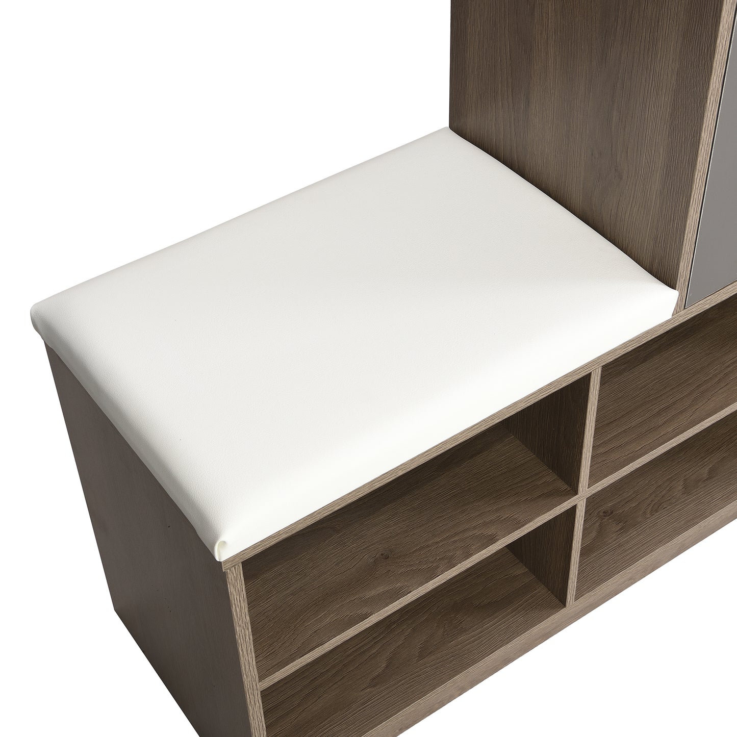 White Multifunctional Shoe Storage Bench with Padded Seat and Adjustable Shelves, Hallway Shoe Cabinet