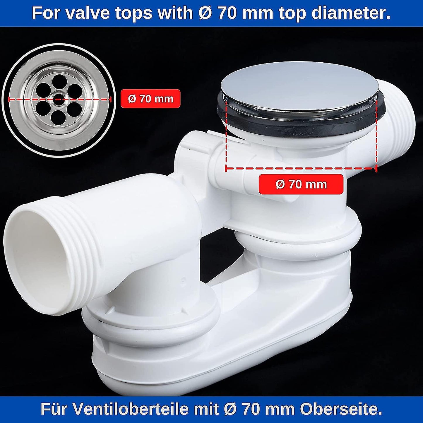 (Y)Bath Stopper, 70 Mm, With Double Seal, Height Adjustable, Universal