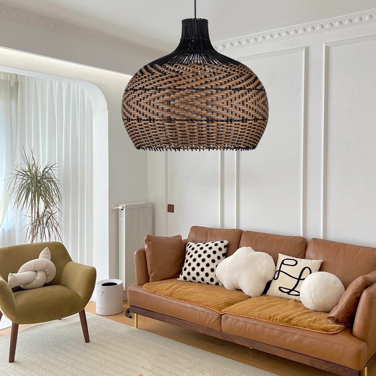 Handmade Black Brown Rattan Pendant Light For Dining Room Living Room