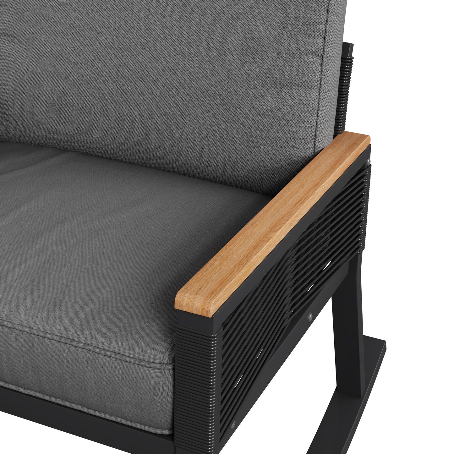 3-piece set, rope rocking chair set, glass coffee table with seat cushion and backrest, suitable for garden, terrace