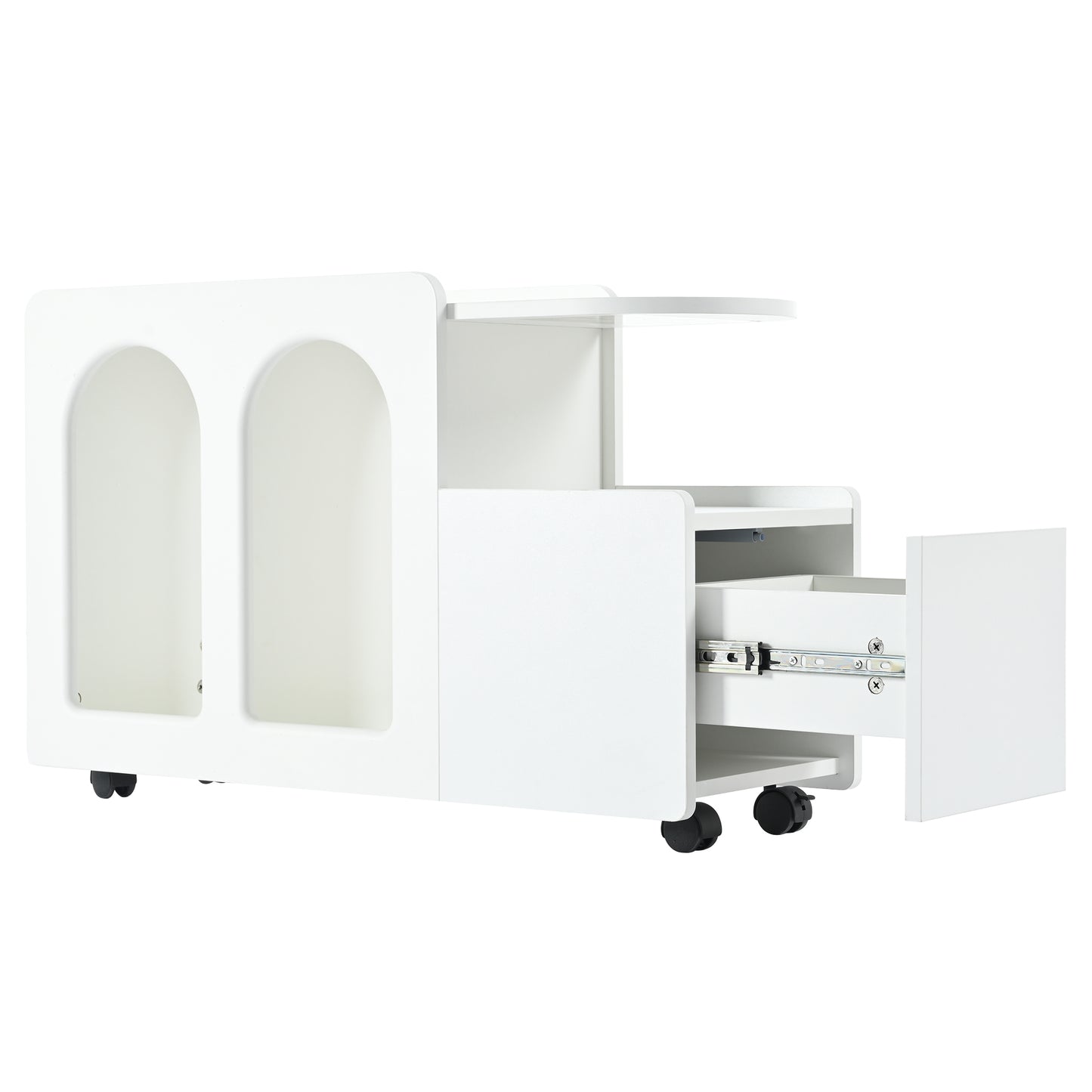 Creamy White Mobile Side Cabinet - Versatile Storage Trolley for Home