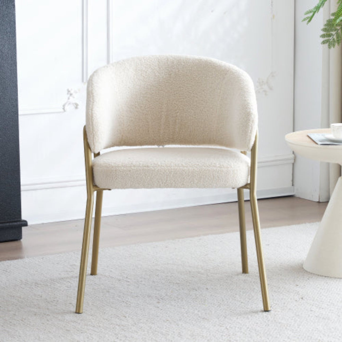 White Lamb Velvet Dining Chair,Gold Legs, Spray Gold Finish-Set of 1