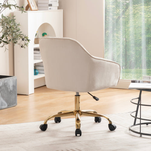 (p)Velvet Swivel Chair with Gold Legs - Adjustable Height, Breathable, Home Office Ready