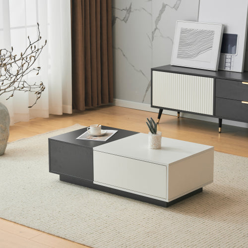 Modern Rectangular Coffee Table-Grey-White with 2 Drawers, 45 kg Load, Perfect for Living Room