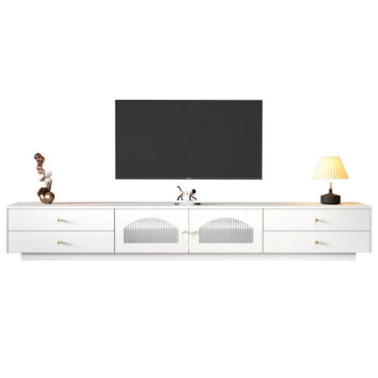 White TV Cabinet with 4 Drawers and 2 Glass Doors for 90 Inch TV