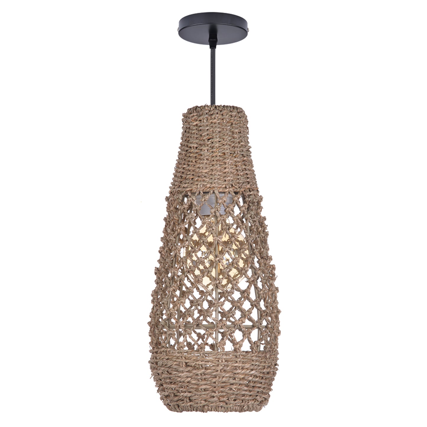 (Z)ARTURESTHOME Handmade Rattan Chandelier Bohemian Style Natural Fibre Chandelier Ceiling Light Fixture