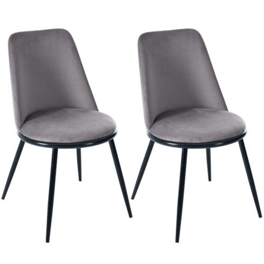 Gray Velvet Dining Chairs,Round Back, Metal Frame, Black Legs, 150kg Capacity-Set of 2