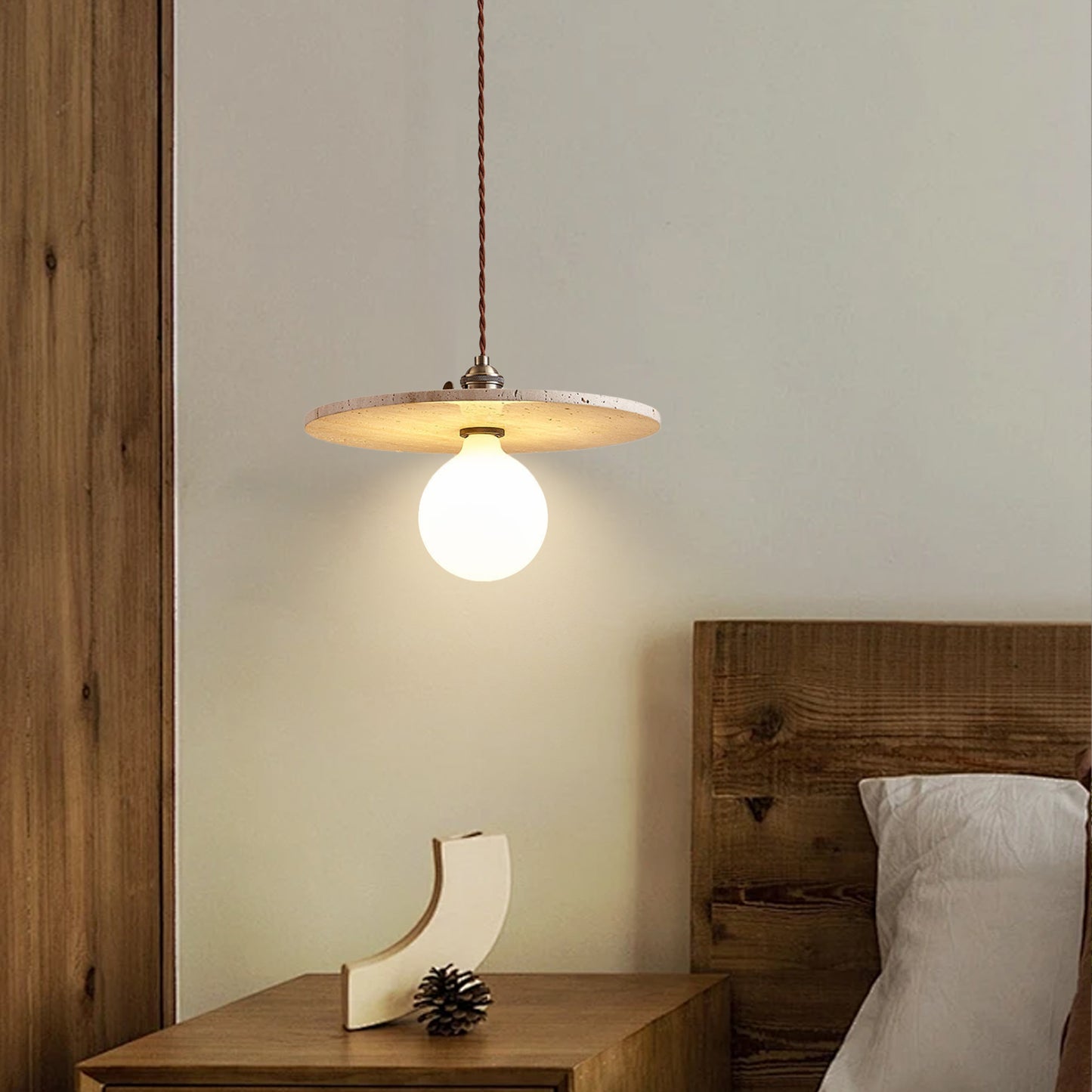 (Z)Chandelier Nordic Style Single Head Pendant Lamp Natural Stone Shade,Adjustable Height Hanging Pendant