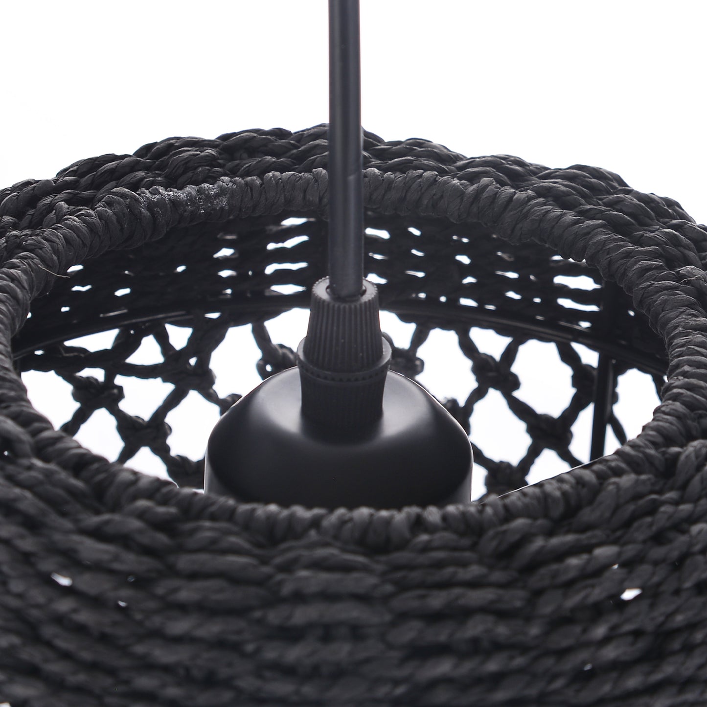 (Z)ARTURESTHOME Modern Black Woven Pendant Light Handcrafted Rattan Cylinder Hanging Lamp for Living Room Dining Room and Indoor Decor