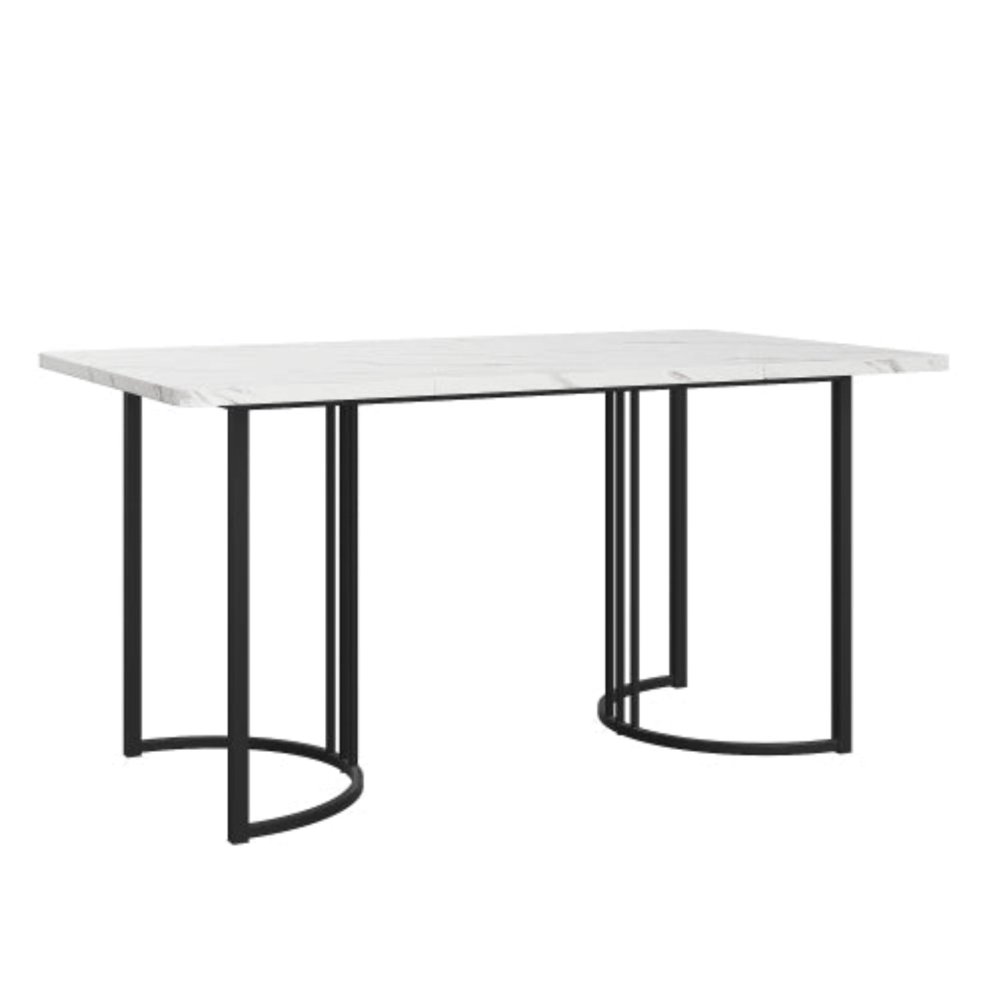 Modern Marble Pattern Dining Table,Metal Frame, Adjustable Feet, WhiteBlack