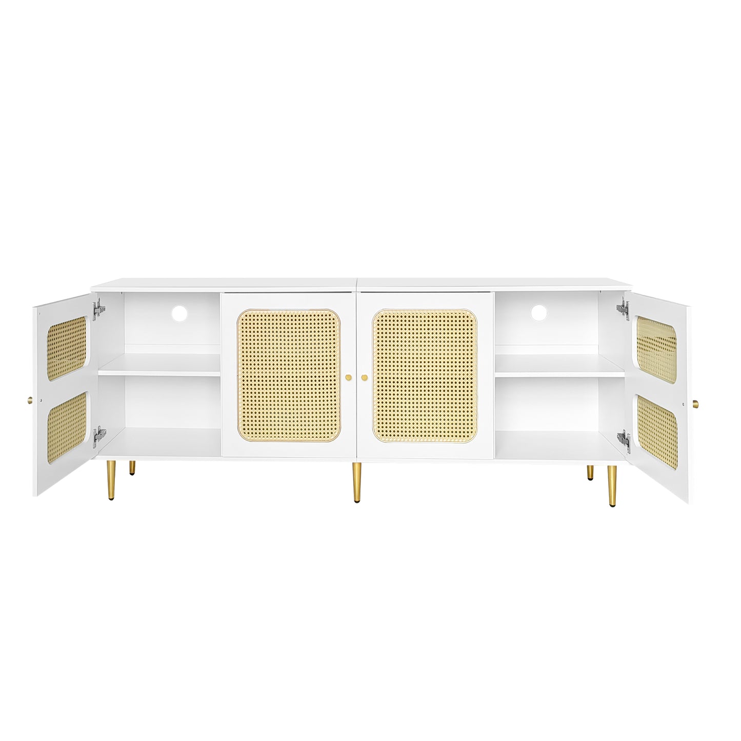 Elegant White Rattan TV Cabinet - 180x40x72 cm with Storage and Cable Management