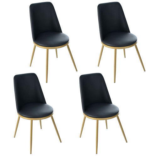 (p)Black Faux Leather Chairs With Shiny Golden Metal Legs Max,150kg load Capacity,4-Piece Luxury Dining room