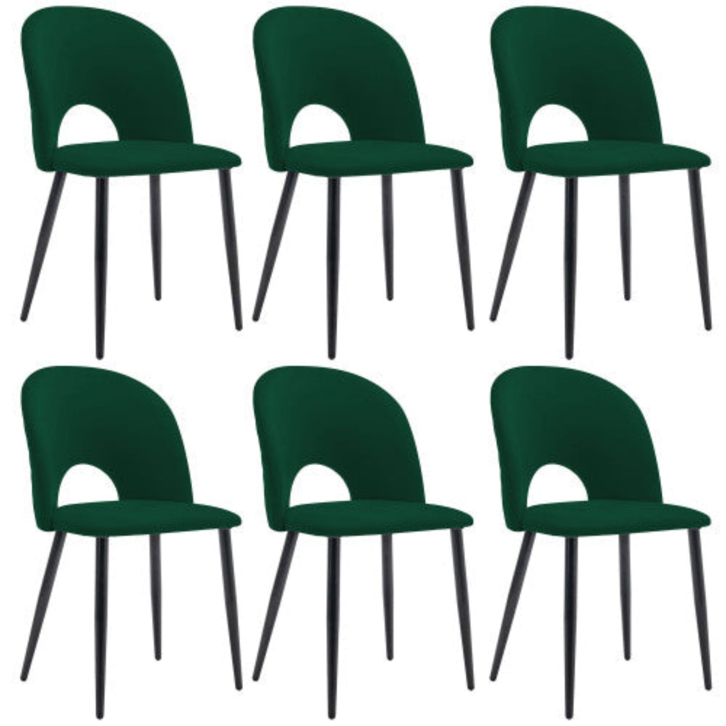 Green Velvet Upholstered Dining Chairs-Metal Frame, Adjustable Feet, Diamond Back-6pcs