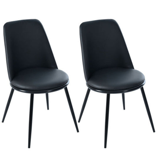 Black PU Leather Dining Chairs,Round Back, Metal Frame, Black Legs, 150kg-Set of 2