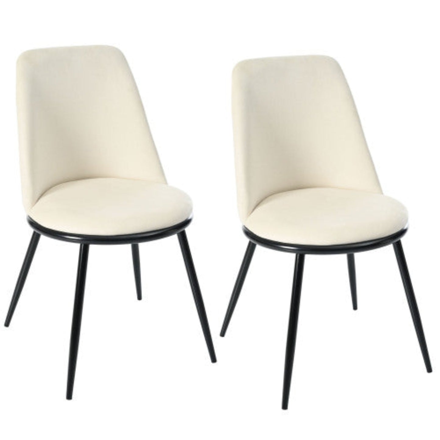 Beige Velvet Dining Chairs,Round Back, Metal Frame, Black Legs,150kg-Set of 2