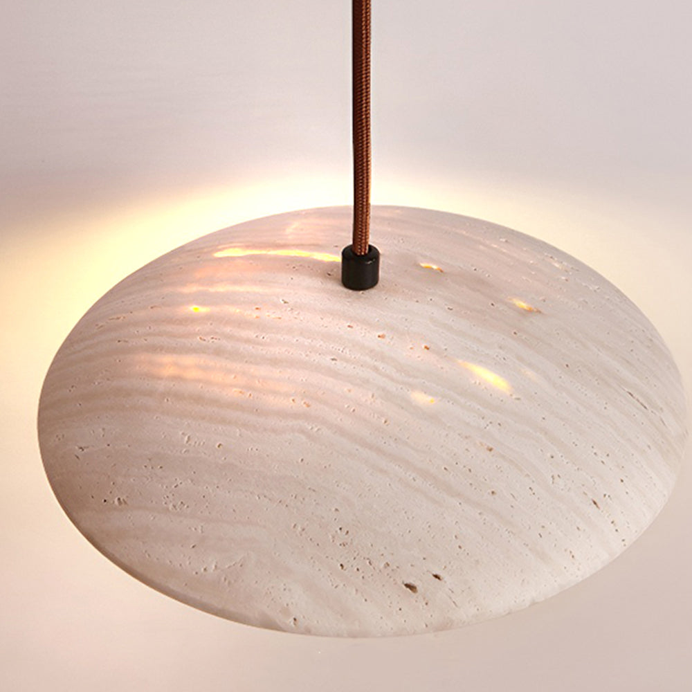 (Z)The Simple Flying Saucer Pendant Lamp with the Interweaving of Log Color and Stone, Illuminating the Modern Space