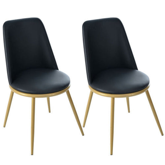 Black PU Leather Dining Chairs,Round Back, Metal Frame, Golden Legs,Set of 2