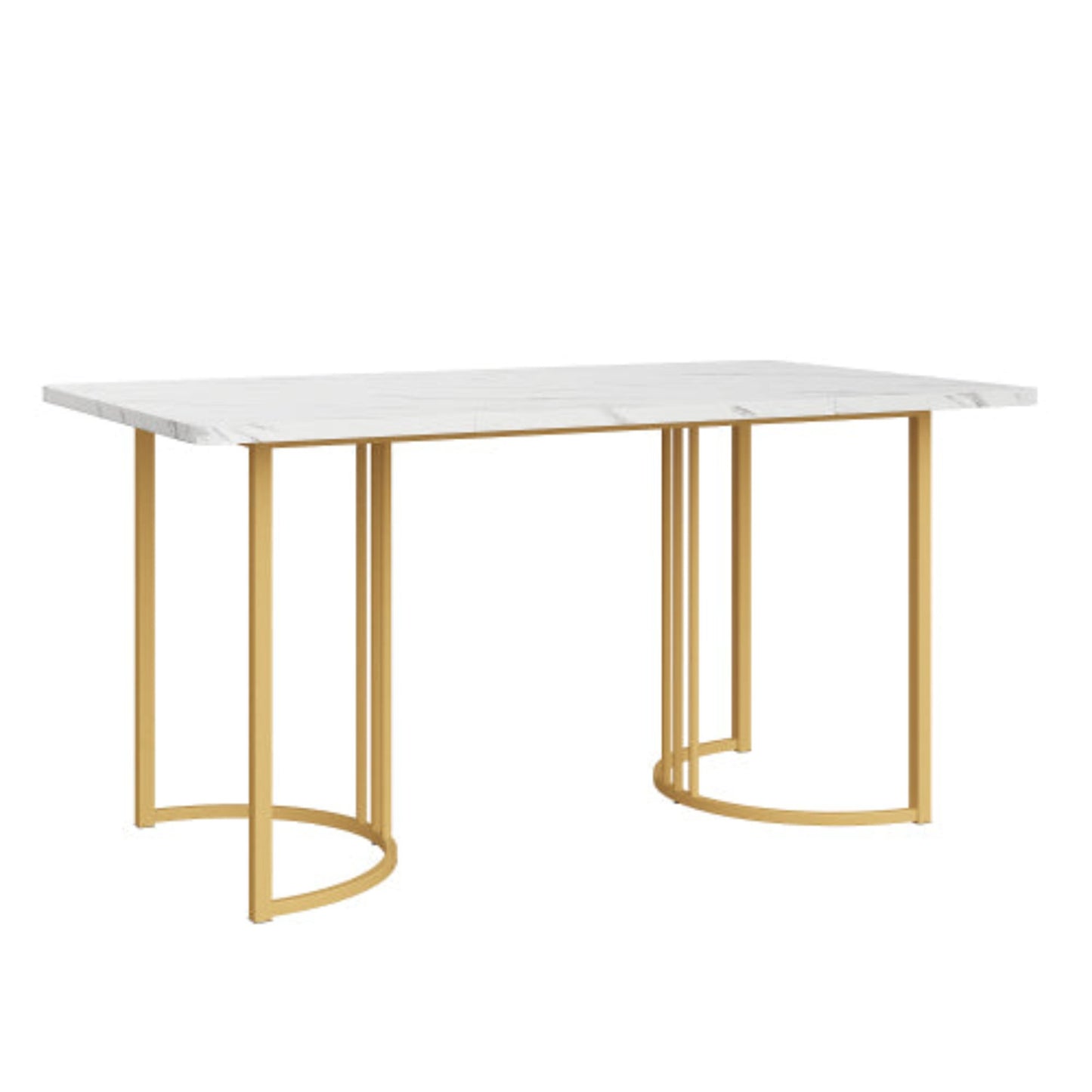 White Golden Modern Marble Pattern Dining Table, Metal Frame, Adjustable Feet