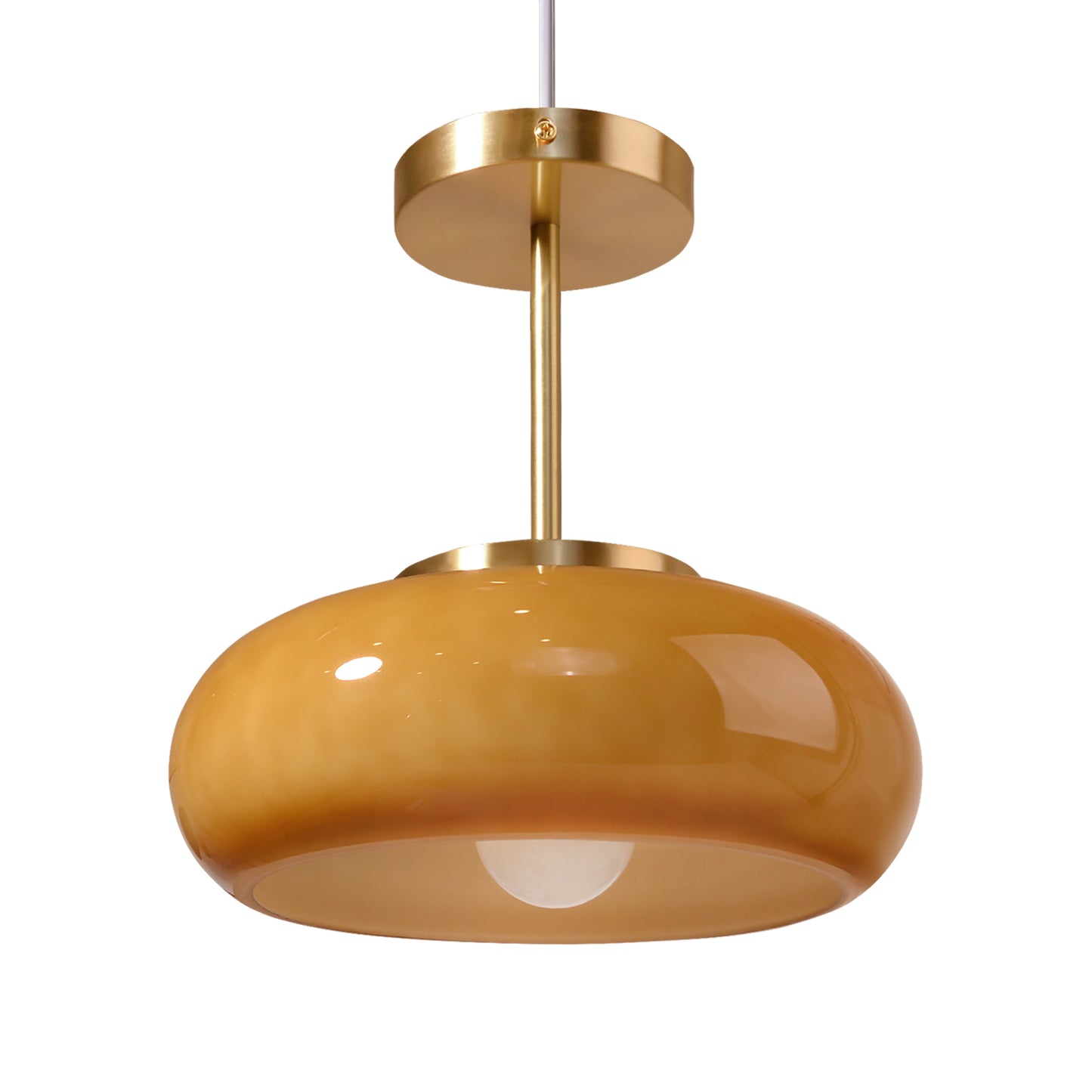 (M)Glass Pendant Lighting,Hanging Ceiling Light with Yellow Glass Shade for Kitchen Island or Entryway,Vintage Brass