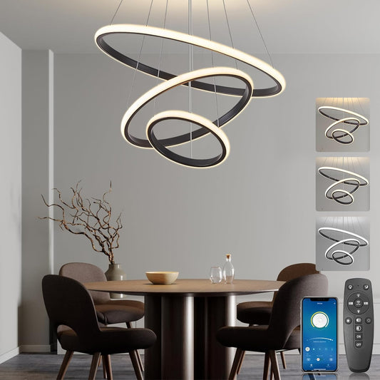 (P)Dining Table Light 50cm Height Adjustable, 45W 3 Flame Pendant Light Dimmable with Remote Control LED Pendant Light
