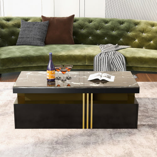 Modern Rectangular Coffee Table,PVC Top, 2 Drawers, Living Room,100x50x40cm