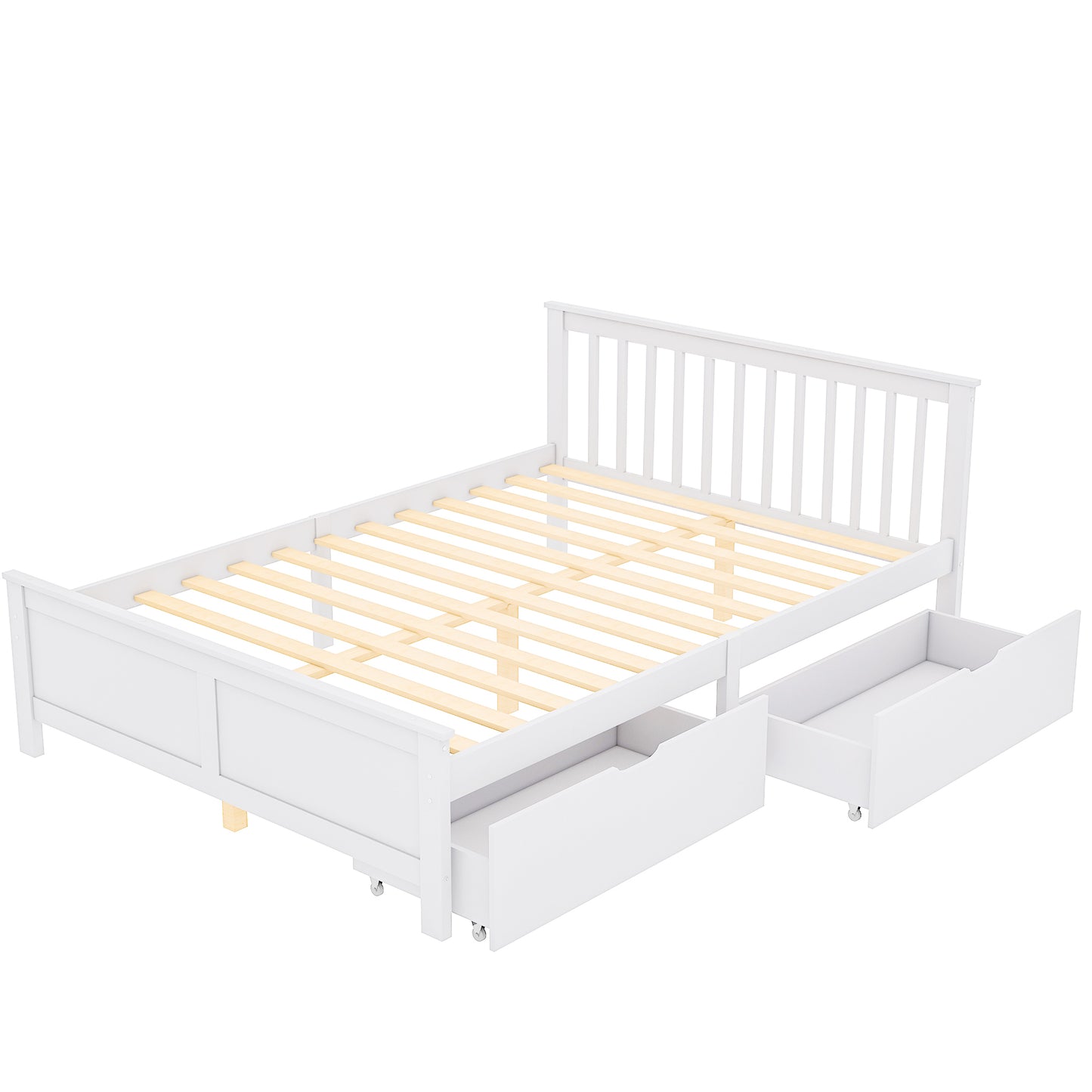 White Pine Wood Double Bed with Storage Drawers