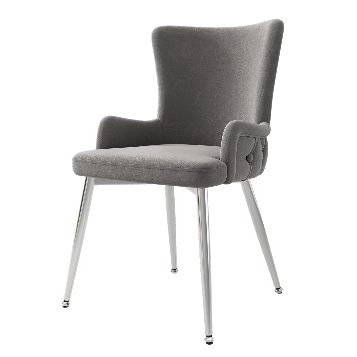 Luxury Grey Velvet Dining Chair Set of 2 with Silver Metal Legs