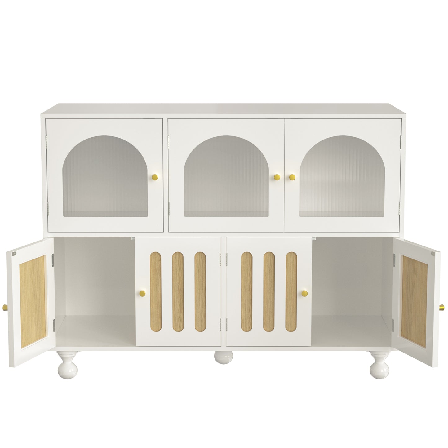 Elegant White Sideboard with Rainbow Glass-Piano Key Doors