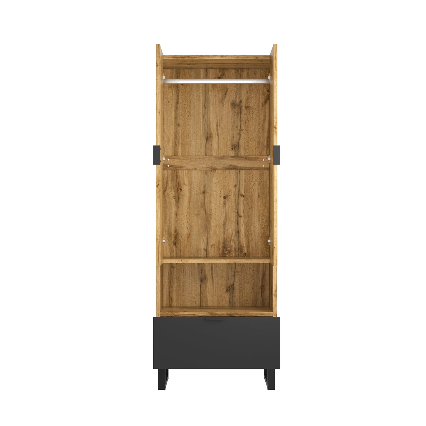 1-Drawer Wardrobe with Adjustable Shelves and Clothes Rail - 1 Compartment, Space-Saving Design