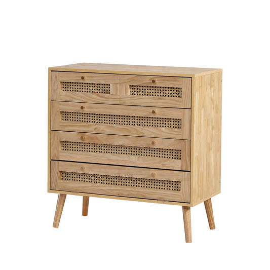 Elegant 3-Drawer Chest of Drawers with Rattan Toppers, Gold Handles, and Flip-Top Lid - Stylish Storage for Living Room