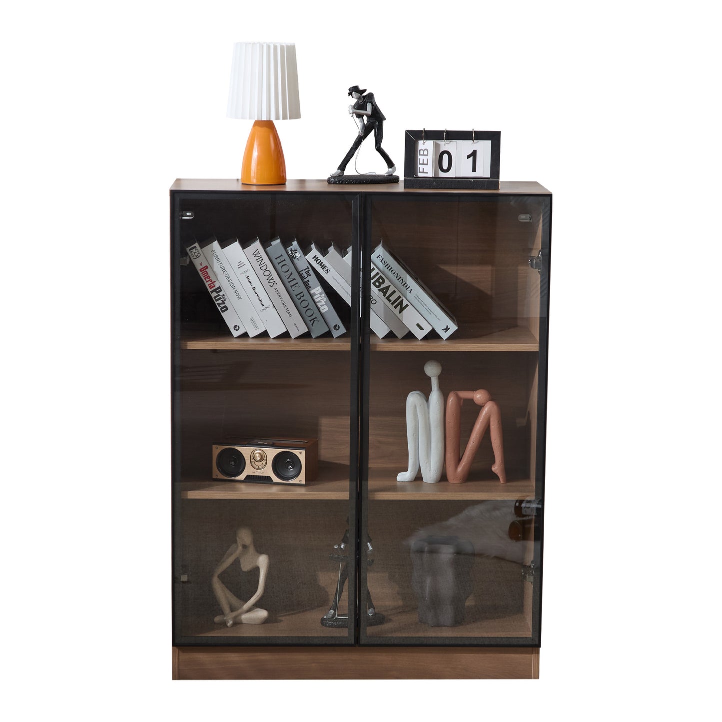 Black Glass Display Cabinet with Lighting - 3-Tier Living Room Showcase D32/H106/W80 cm