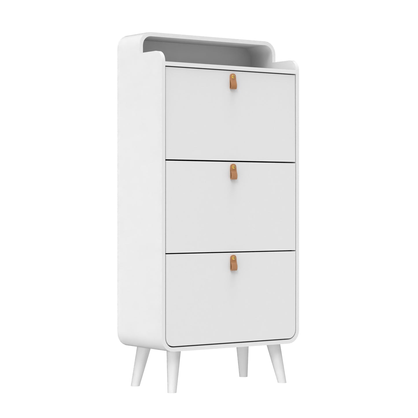 White Freestanding Shoe Storage Cabinet with 3 Folding Drawers, Tilting Organizer & Top Compartment for Entryway