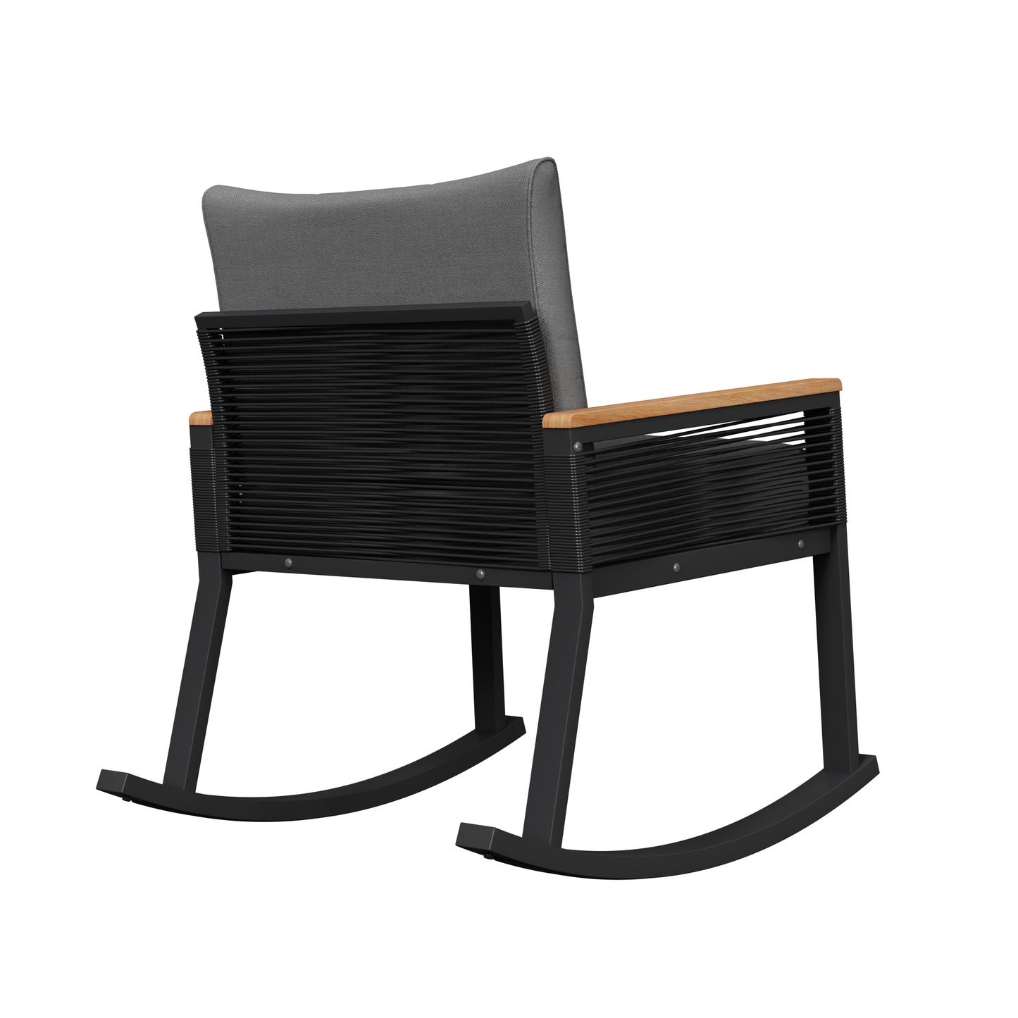 3-piece set, rope rocking chair set, glass coffee table with seat cushion and backrest, suitable for garden, terrace