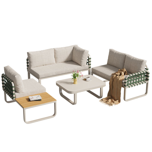 Garden lounge set, modern outdoor sofa set (includes all seat and back cushions), balcony set, garden and terrace, apricot