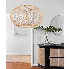 (M)Bamboo Pendant Lighting Globe Shade Boho Rattan Hanging Lights Fixture E27 for Kitchen Island