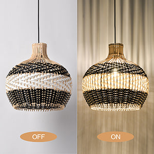 (M)Rattan Pendant Light Fixtures Geometric Single Rattan Ceiling Fixture with Adjustable Cord for for Kitchen Island