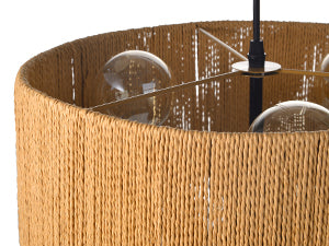 (Q) 15.75-Inch Hemp Rope Pendant Light, Retro Style Cylindrical Lampshade Hemp Rope Pendant Light, Suitable For Living Room, Dining Room, Kitchen