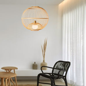 (M)Bamboo Pendant Ligting Globe Shade Ceiling Hanging Light E27 Sigle for Restaurant Home 1 Light