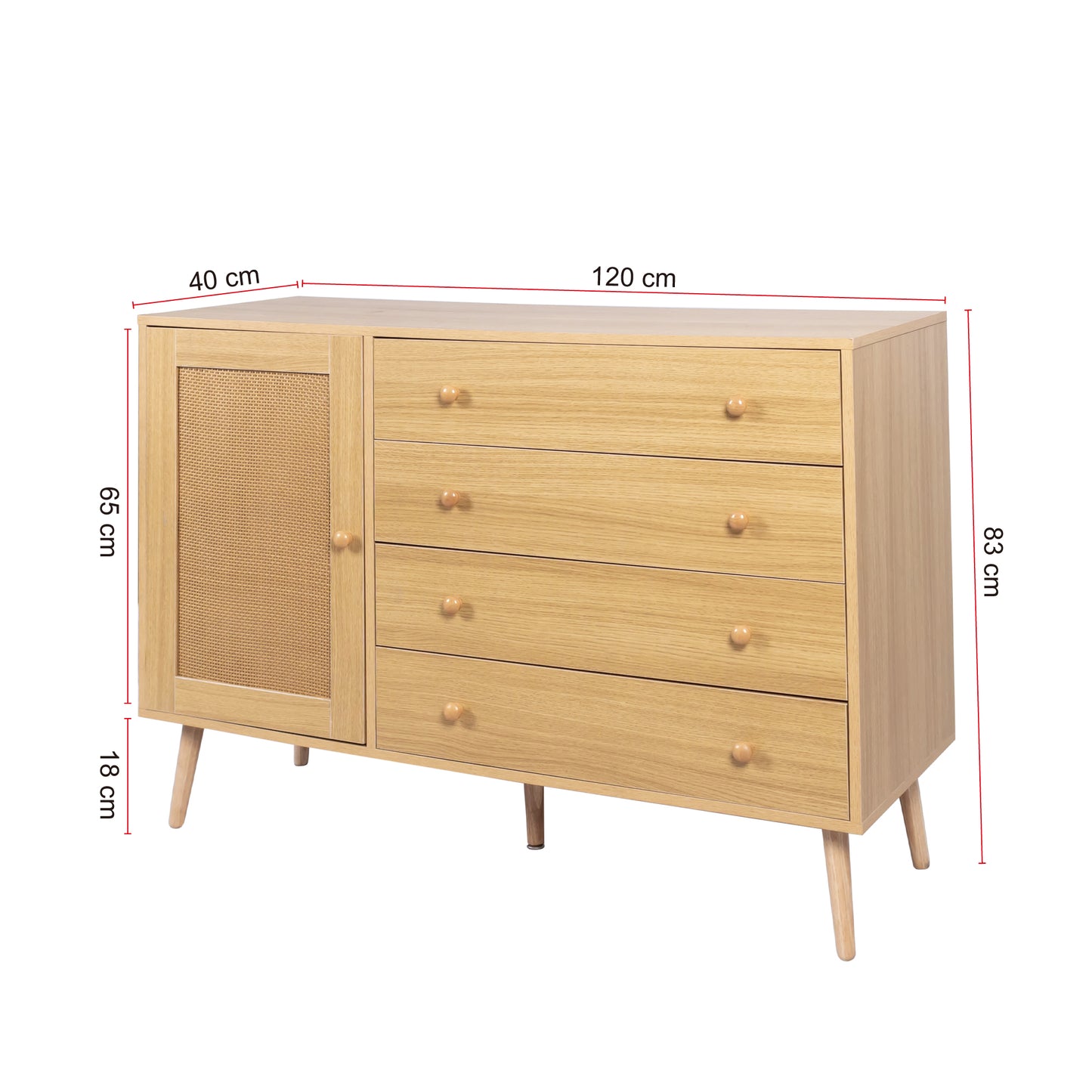 120cm Wooden Side Cabinet with 4 Drawers and 1 Door