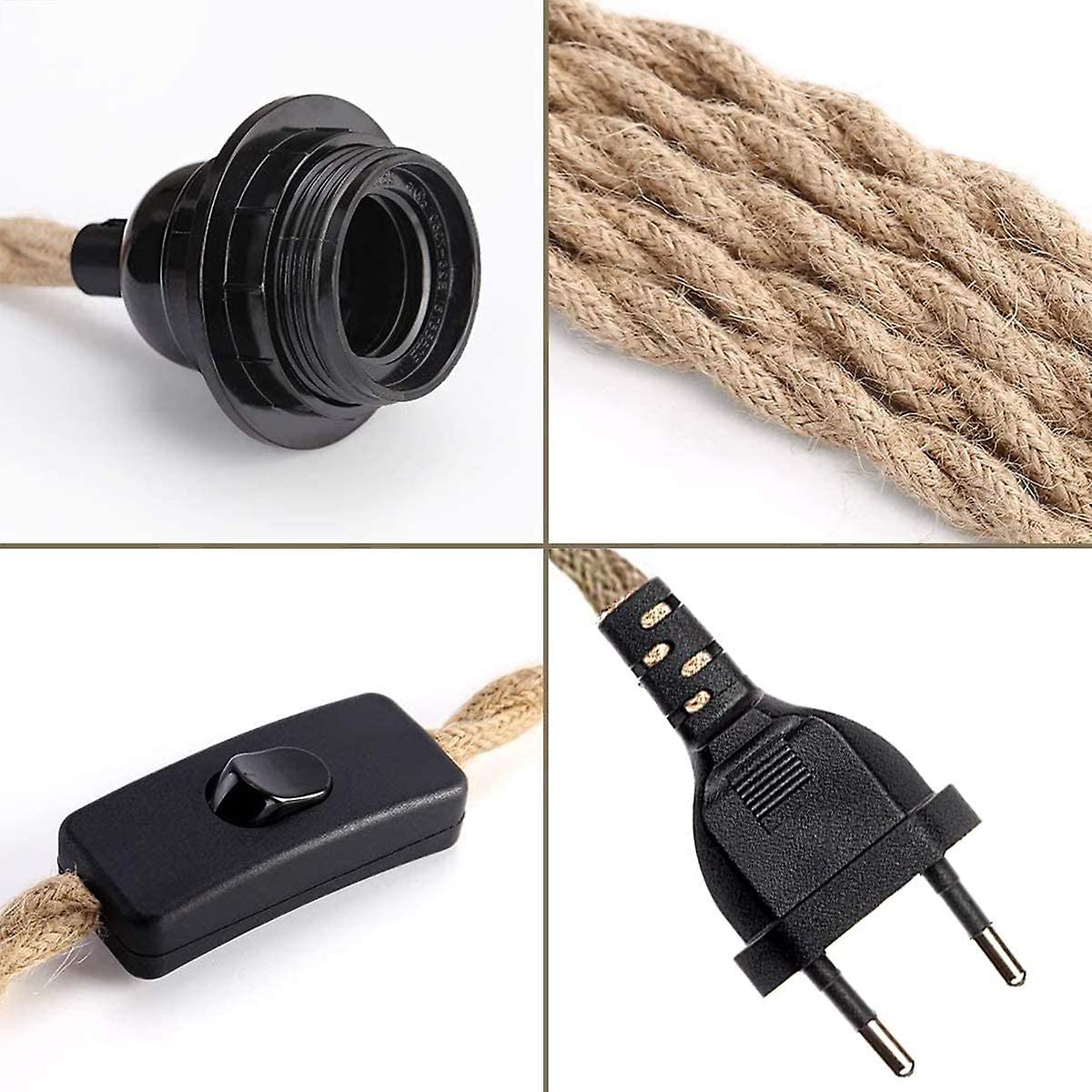 (Y)2 Pack Pendant Lights With Switch, Hemp Rope With 4.5m Cable, E27 Socket For Hall, Kitchen, Dining Table, Bar (without Bulb)