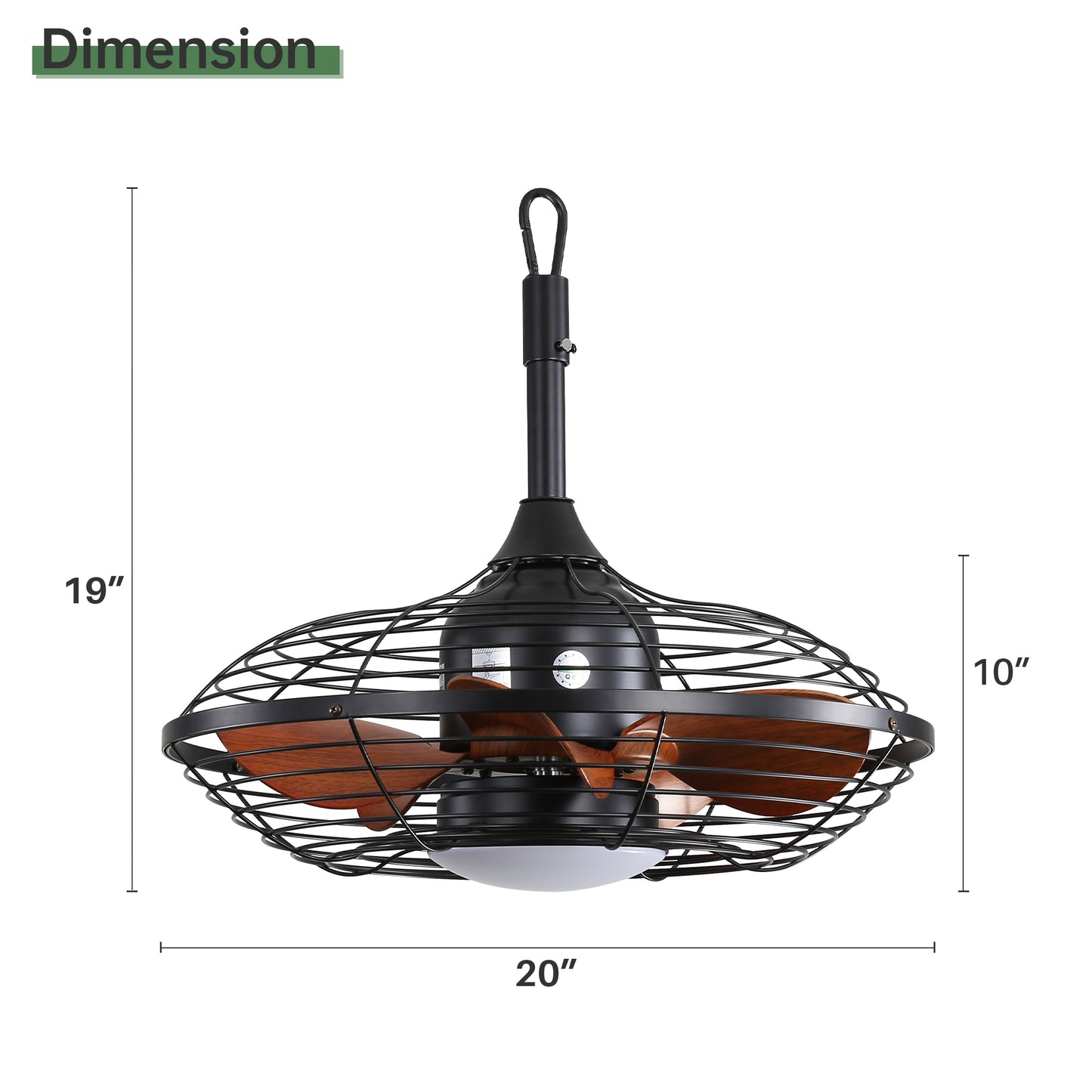 20 Inch Downrod Mount Ceiling Fan with LED 18W 3CCT, 5 ABS Blades, DC Motor for Outdoor Patios & Pergolas