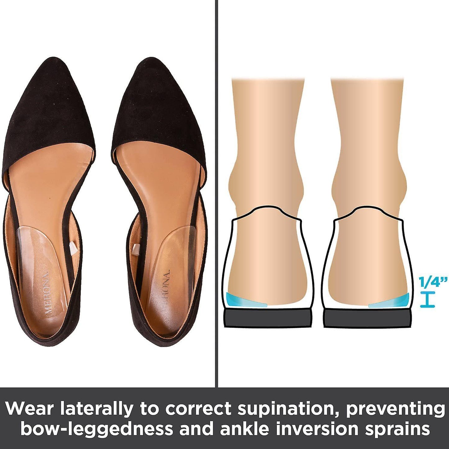 (Y)Medial And Lateral Heel Wedge Silicone Insoles (pair) - For Foot Alignment, Knee Pain, Supination And Pronation Correction