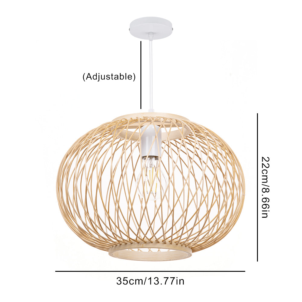 (M)Bamboo Pendant Lighting Globe Shade Boho Rattan Hanging Lights Fixture E27 for Kitchen Island