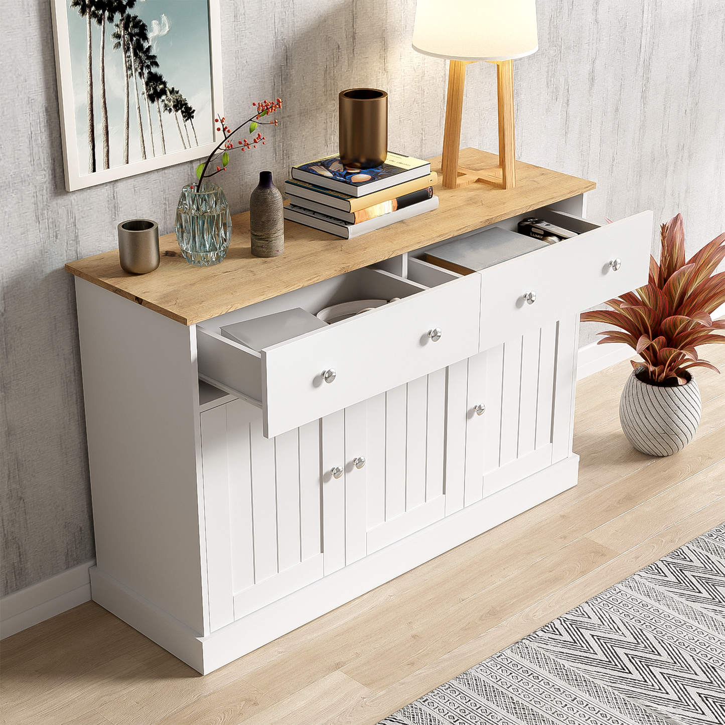 Versatile Semi-Circular Bedside Table with Interchangeable Drawers